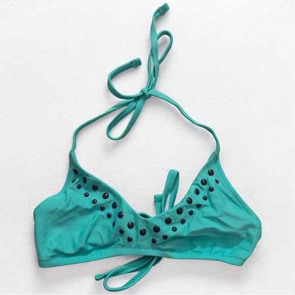 Aerie Real Good Halter Voop Bikini Top Turquoise Blue Springs XS - Picture 2 of 6